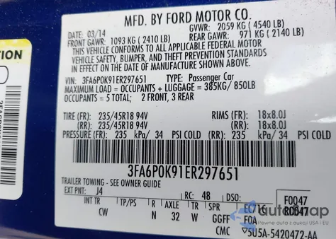 2014 Ford Fusion Titanium из США, поврежденный, VIN 3FA6P0K91ER297651